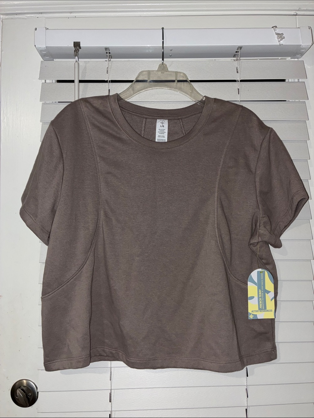 Casual Short-Sleeve Crewneck Top in Taupe